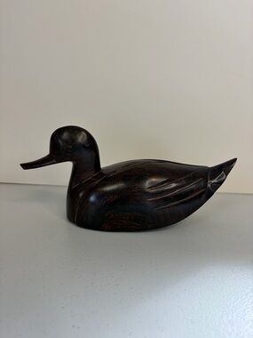 Vintage Hand Carved Wood Duck Figurine Dark Ironwood Decor Cabin Man Cave Hunt